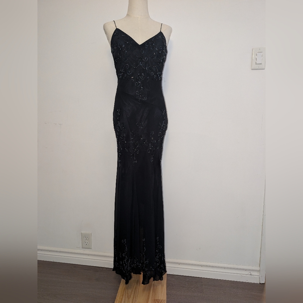 Elegant Black Silk Beaded Silk Evening Gown
